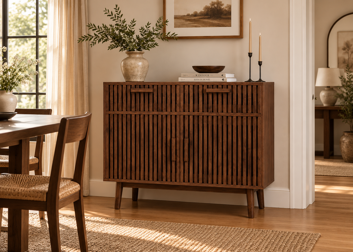 Buffet SOLEYA – Bois naturel, 2 portes et 2 tiroirs