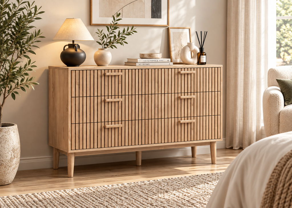 Commode SOLEYA – Façade cannelée et grand espace de rangement