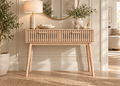 Console SOLEYA – Chêne clair cannelé, 2 tiroirs et design contemporain