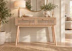 Console SOLEYA – Chêne clair cannelé, 2 tiroirs et design contemporain