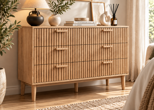 Commode SOLEYA – Façade cannelée et grand espace de rangement