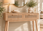 Console SOLEYA – Chêne clair cannelé, 2 tiroirs et design contemporain