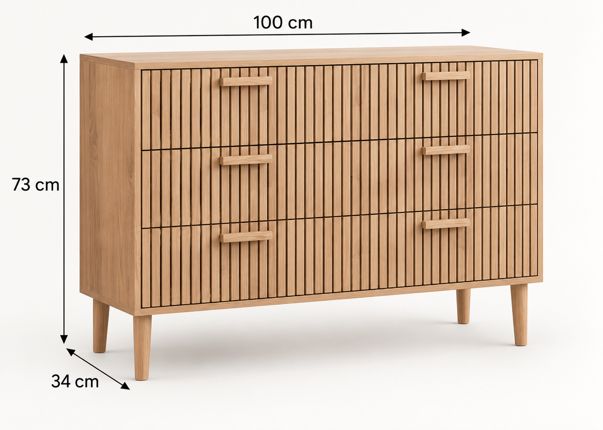 Commode SOLEYA – Façade cannelée et grand espace de rangement