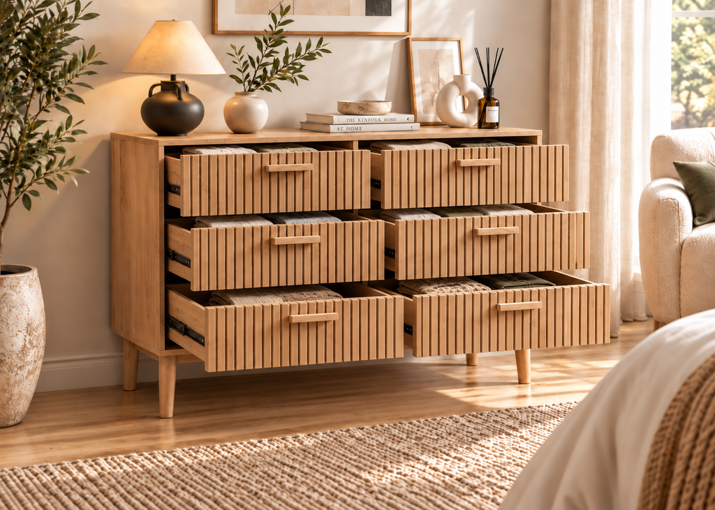 Commode SOLEYA – Façade cannelée et grand espace de rangement