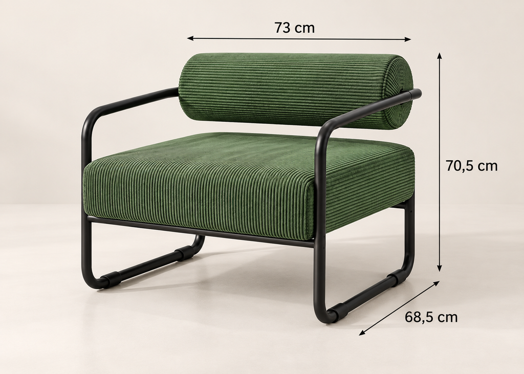 Fauteuil design VELAR en velours côtelé – structure métal noir