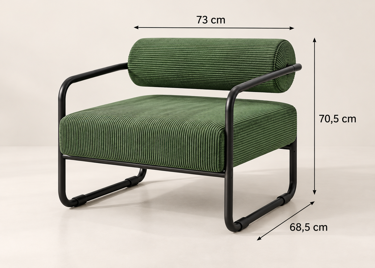 Fauteuil design VELAR en velours côtelé – structure métal noir