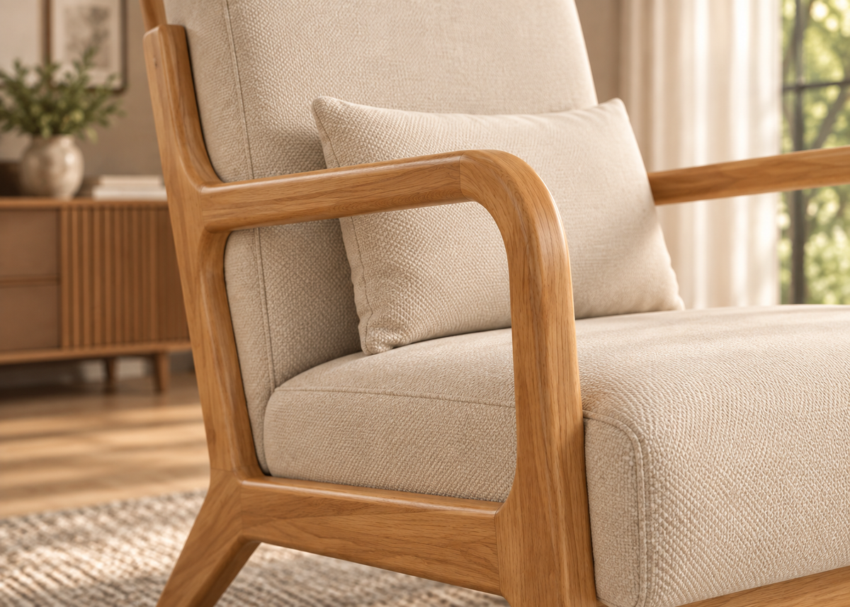 Fauteuil beige VELMONT – structure en bois naturel