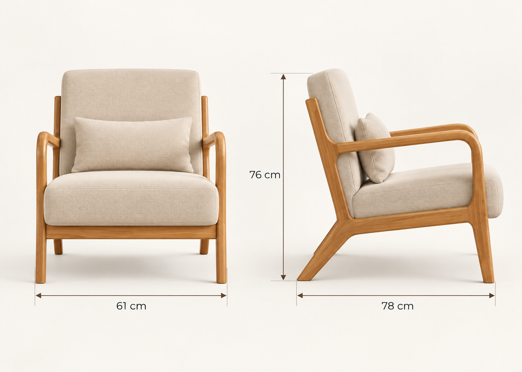 Fauteuil beige VELMONT – structure en bois naturel