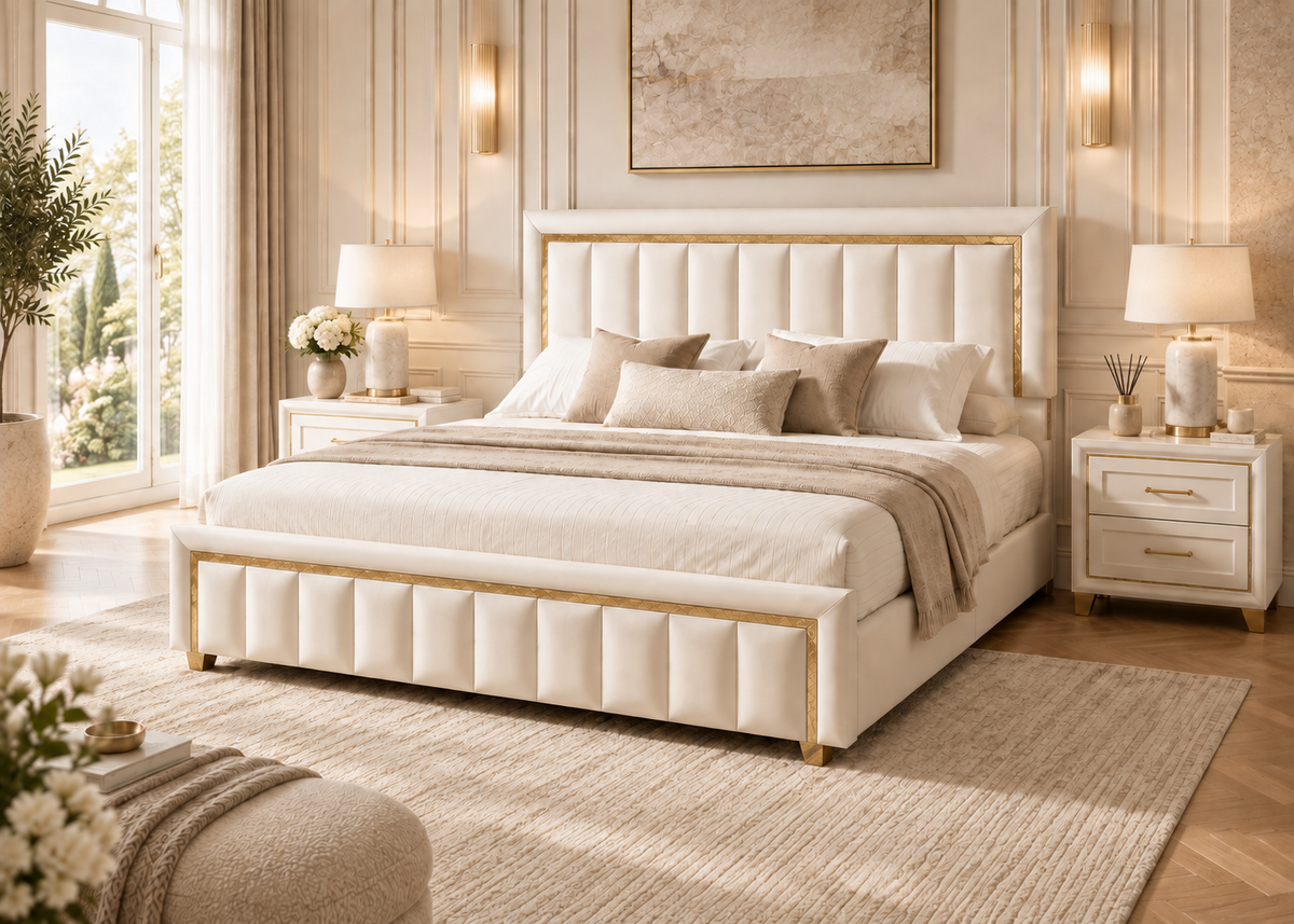 Lit coffre MAJESTÉ 140×200 – Rangement intégré et tête de lit élégante